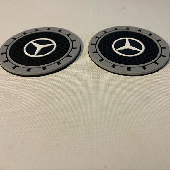 Mercedes logo cup Coasters in black and gray Set of 2 NWT - Picture 4 of 8